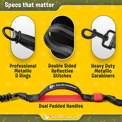 Exquisite Hands Free Double Leash for Two Dogs No Tangle. Premium Quality & Versatile Running Your Two Large Dogs. You Will Absolutely Love This Amazing Dual Dog Leash (Black & Red)