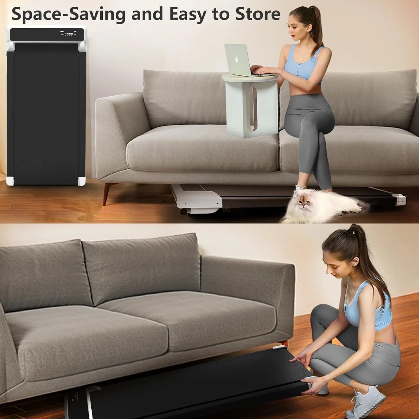 Walking Pad with Handle Bar, Incline Treadmill for Home Office, 2.5 HP Quiet, 3-In-1 Foldable Treadmill with Extra Wide Running Belt, Remote Control, LED Display