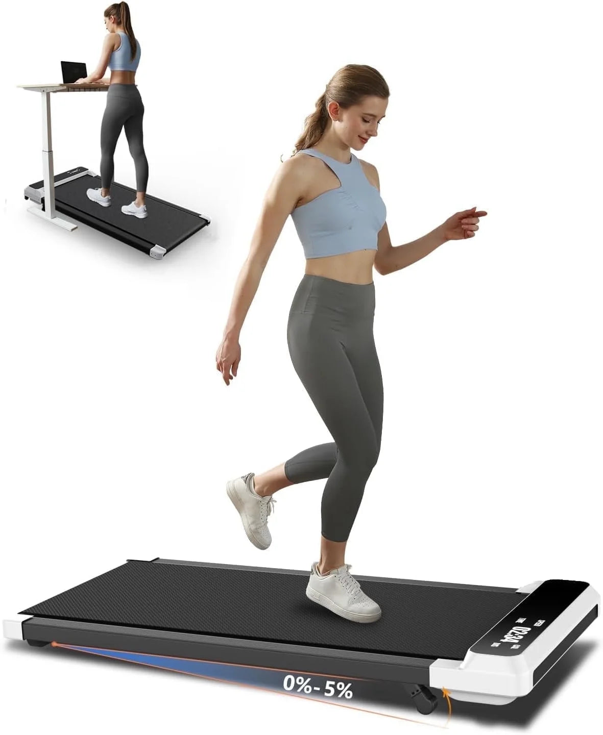 Walking Pad with Handle Bar, Incline Treadmill for Home Office, 2.5 HP Quiet, 3-In-1 Foldable Treadmill with Extra Wide Running Belt, Remote Control, LED Display