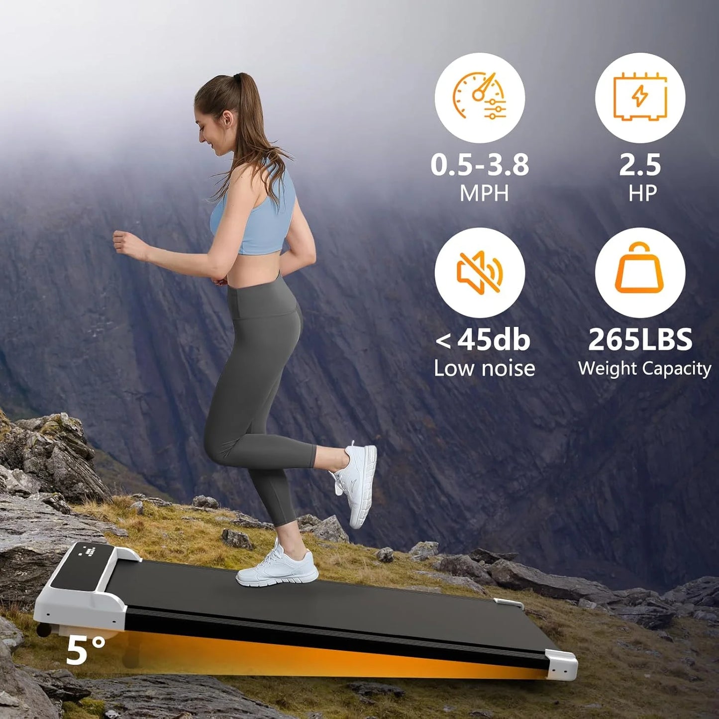 Walking Pad with Handle Bar, Incline Treadmill for Home Office, 2.5 HP Quiet, 3-In-1 Foldable Treadmill with Extra Wide Running Belt, Remote Control, LED Display