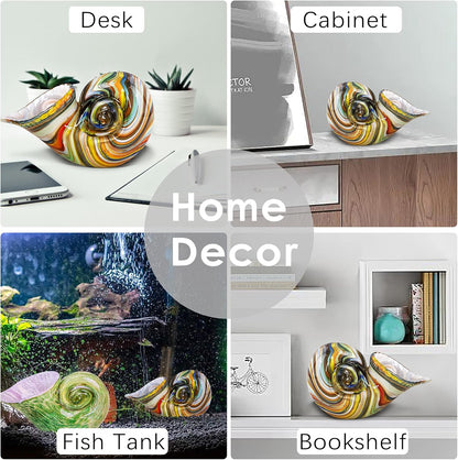 Glass Nautilus Conch, Hand Blown Seashell Art Glass Figurines, Multicolor Glass Sculpture Beautiful Glass Home Decor, Crystal Glass Paperweight