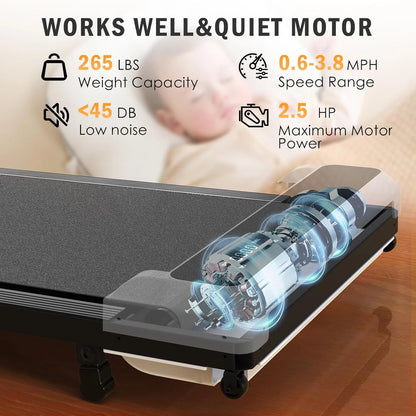 Walking Pad with Handle Bar, Incline Treadmill for Home Office, 2.5 HP Quiet, 3-In-1 Foldable Treadmill with Extra Wide Running Belt, Remote Control, LED Display