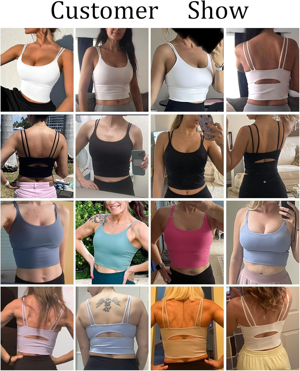 Womens Longline Sports Bra Padded Yoga Workout Crop Tank Tops Strappy Camisole Fitness Shirts