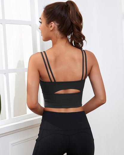 Womens Longline Sports Bra Padded Yoga Workout Crop Tank Tops Strappy Camisole Fitness Shirts